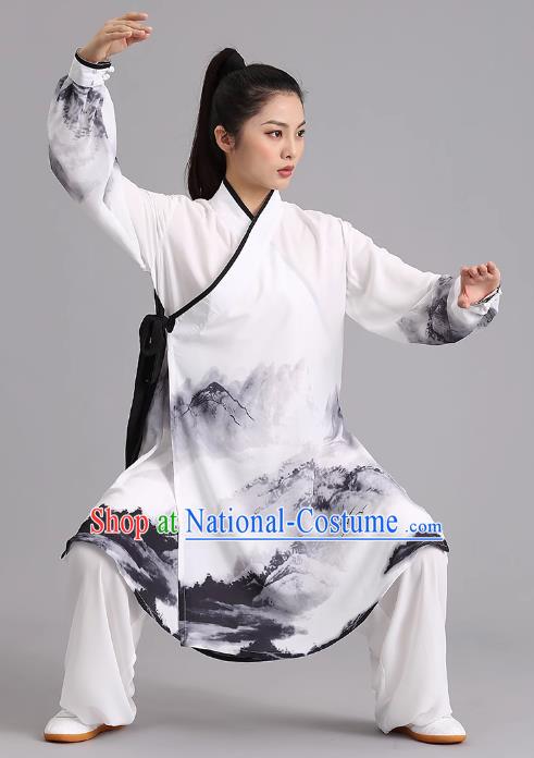 Tai Chi Clothing Han Style Painted Silk Hemp Martial Arts Long Section Performance Competition Chinese Style Men And Women