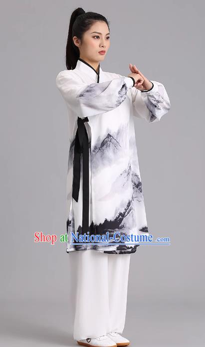 Tai Chi Clothing Han Style Painted Silk Hemp Martial Arts Long Section Performance Competition Chinese Style Men And Women