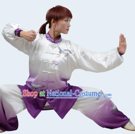 Purple Tai Chi Clothes Cloud Crane Gradient Transition Color Three Piece Suit Drape Embroidery Exercise Clothes Men And Women Performance Clothes