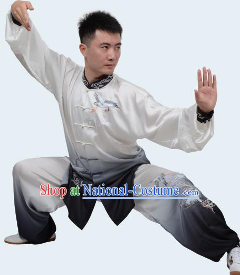 Black Tai Chi Clothes Cloud Crane Gradient Transition Color Three Piece Suit Drape Embroidered Exercise Clothes Men And Women Performance Clothes