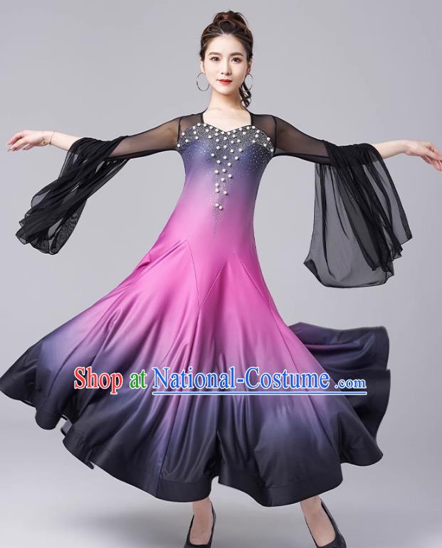 Modern Dance Skirt National Standard Dance Waltz Ballroom Dance Gradient Large Swing Skirt Practice Performance Clothing