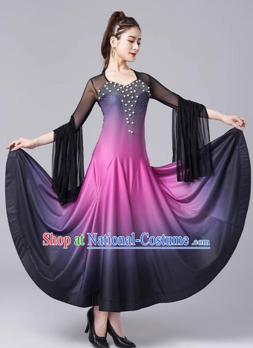 Modern Dance Skirt National Standard Dance Waltz Ballroom Dance Gradient Large Swing Skirt Practice Performance Clothing