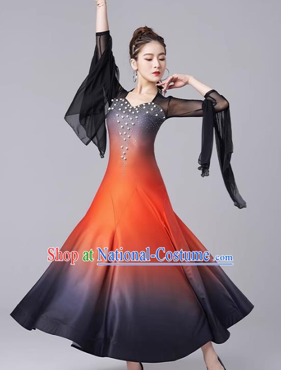 Modern Dance Skirt National Standard Dance Waltz Ballroom Dance Gradient Large Swing Skirt Practice Performance Clothing