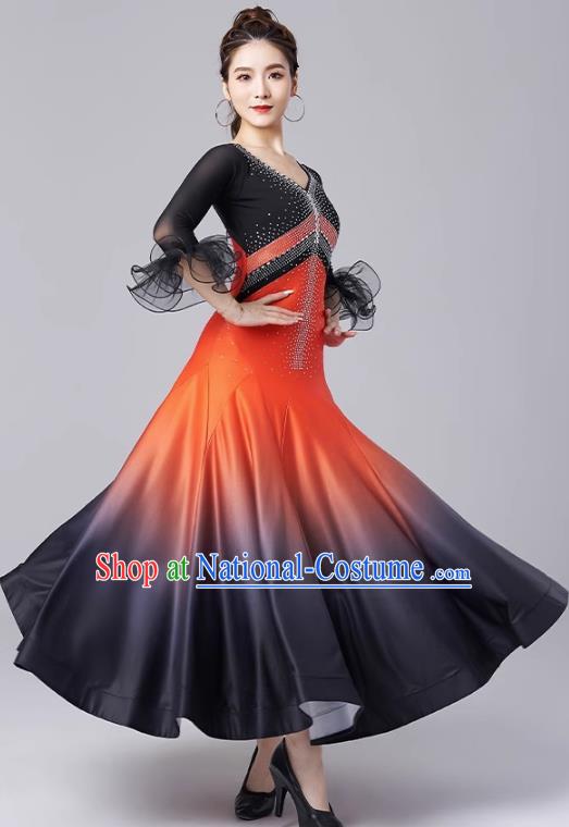 Modern Dance Skirt National Standard Dance Waltz Ballroom Dance Advanced Gradient Large Swing Skirt Practice Performance Clothing