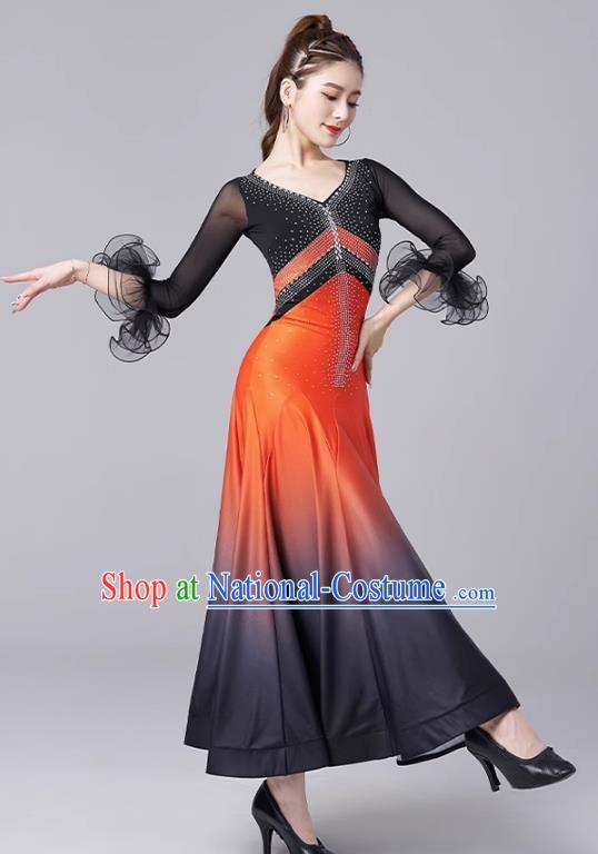 Modern Dance Skirt National Standard Dance Waltz Ballroom Dance Advanced Gradient Large Swing Skirt Practice Performance Clothing