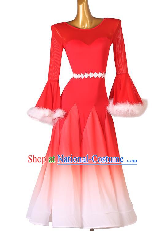 Modern Dance Dress Competition Performance Costume Feather Style National Standard Dance Ballroom Dance Big Swing Skirt Gradient Waltz Dance Skirt