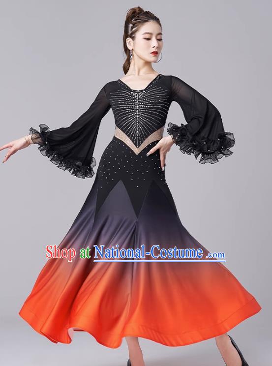 Modern Dance Skirt Women New National Standard Dance Waltz Ballroom Dance Latin Dance Gradient Large Swing Skirt Practice Performance Clothing