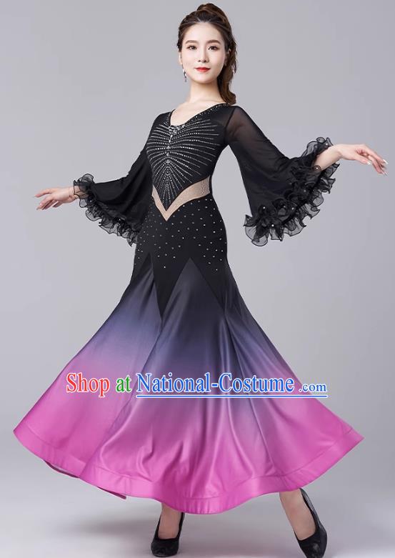 Modern Dance Skirt Women New National Standard Dance Waltz Ballroom Dance Latin Dance Gradient Large Swing Skirt Practice Performance Clothing