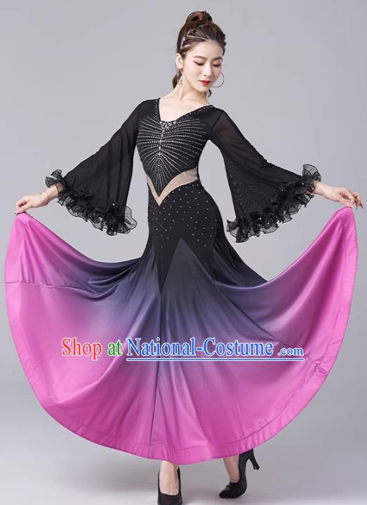 Modern Dance Skirt Women New National Standard Dance Waltz Ballroom Dance Latin Dance Gradient Large Swing Skirt Practice Performance Clothing