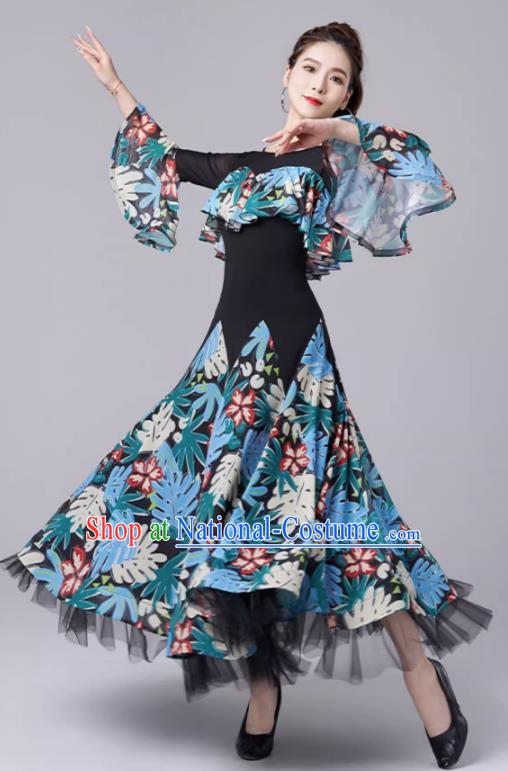 Modern Dance National Standard Dance Skirt Women New Waltz Ballroom Dance Print Large Swing Dress Performance Clothing