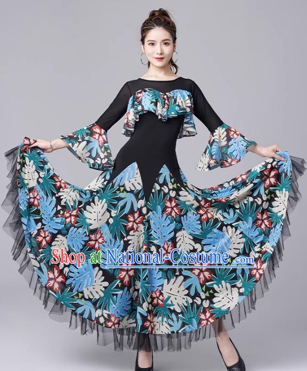 Modern Dance National Standard Dance Skirt Women New Waltz Ballroom Dance Print Large Swing Dress Performance Clothing