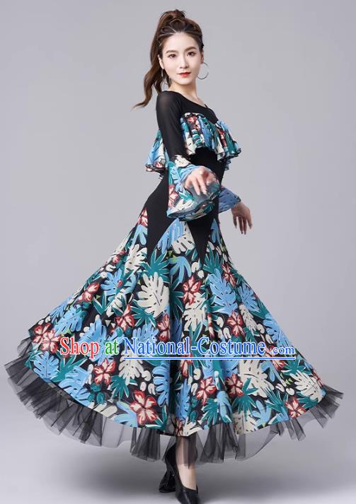 Modern Dance National Standard Dance Skirt Women New Waltz Ballroom Dance Print Large Swing Dress Performance Clothing