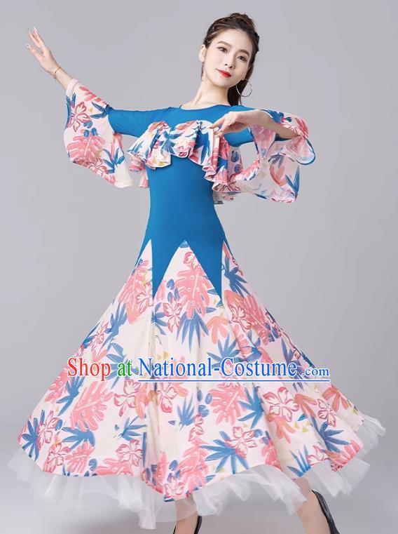 Modern Dance National Standard Dance Skirt Women New Waltz Ballroom Dance Print Large Swing Dress Performance Clothing