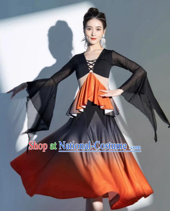 Modern Dance Skirt Women New National Standard Dance Waltz Ballroom Dance Latin Dance Gradient Big Swing Practice Dress