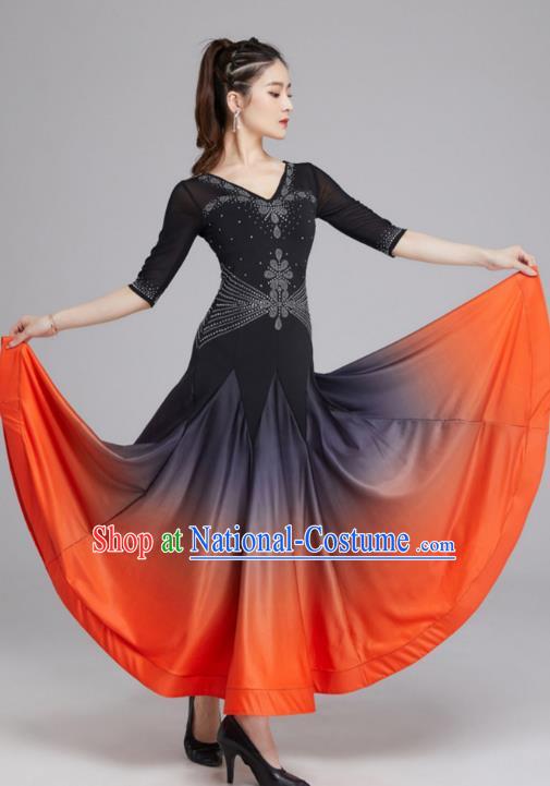 Modern Dance Skirt Female National Standard Dance Waltz Ballroom Dance Latin Dance Gradient Big Swing Dress Practice Performance