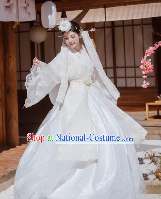 Korean Bride White Fashion Princess Hanbok Traditional Costume Wedding Dress