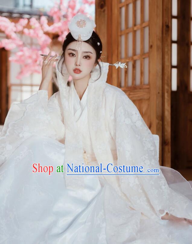 Korean Bride White Fashion Princess Hanbok Traditional Costume Wedding Dress