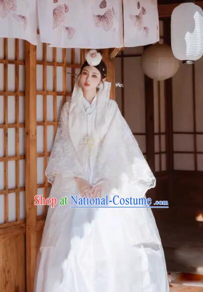 Korean Bride White Fashion Princess Hanbok Traditional Costume Wedding Dress