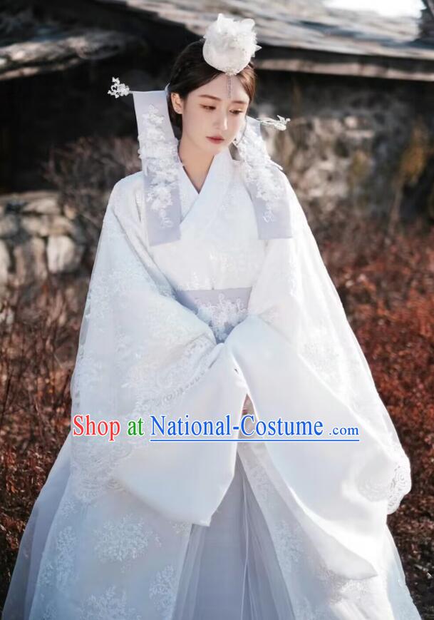 Korean Wedding Dress Bride White Fashion Princess Hanbok Traditional Costume Complete Set