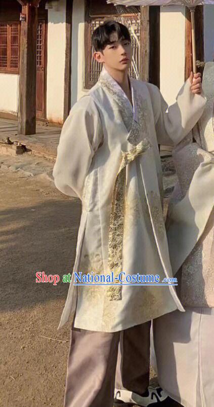 Korean Traditional Costume Wedding Fashion Groom White Outfit Prince Hanbok