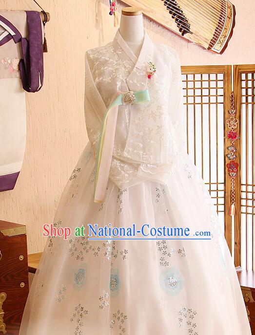 Top Korean Wedding Dress White Traditional Hanbok Bride Costume