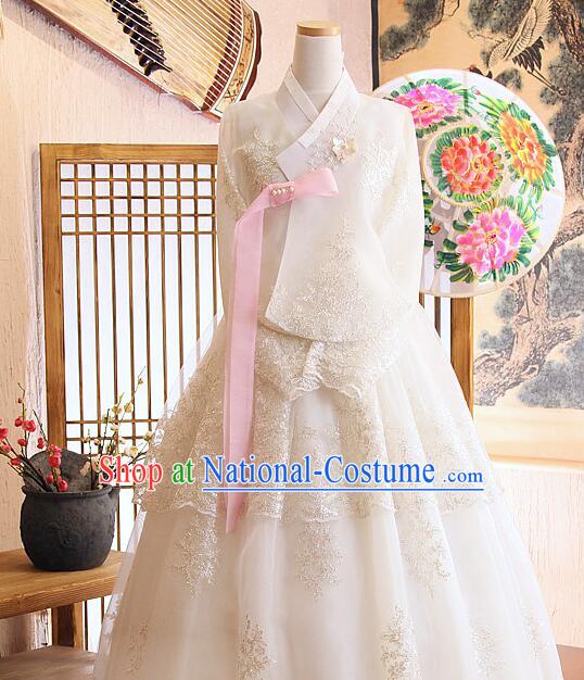 Korean Bride Celebration Costume Traditional Wedding Dress Embroidered Lace White Hanbok