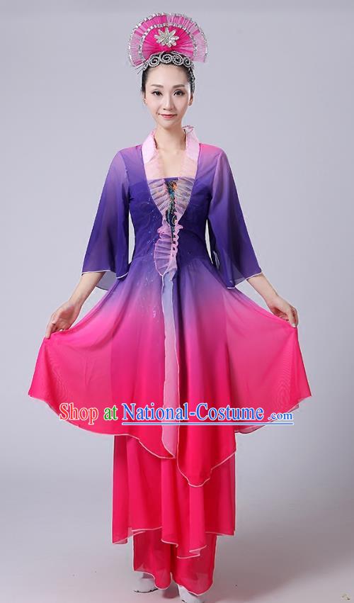 Classical Dance Performance Costume Long Skirt National Dance Fan Dance Performance Costume Dot Crimson Lip Dance Costume