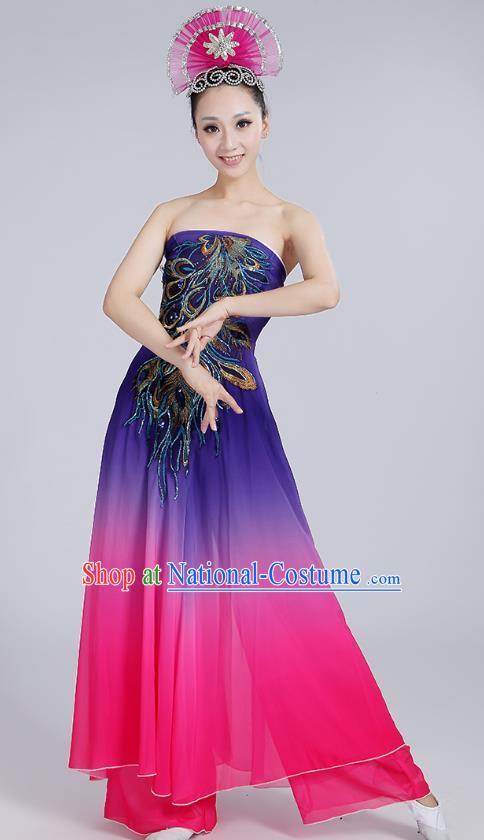 Classical Dance Performance Costume Long Skirt National Dance Fan Dance Performance Costume Dot Crimson Lip Dance Costume