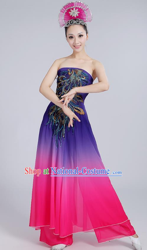 Classical Dance Performance Costume Long Skirt National Dance Fan Dance Performance Costume Dot Crimson Lip Dance Costume