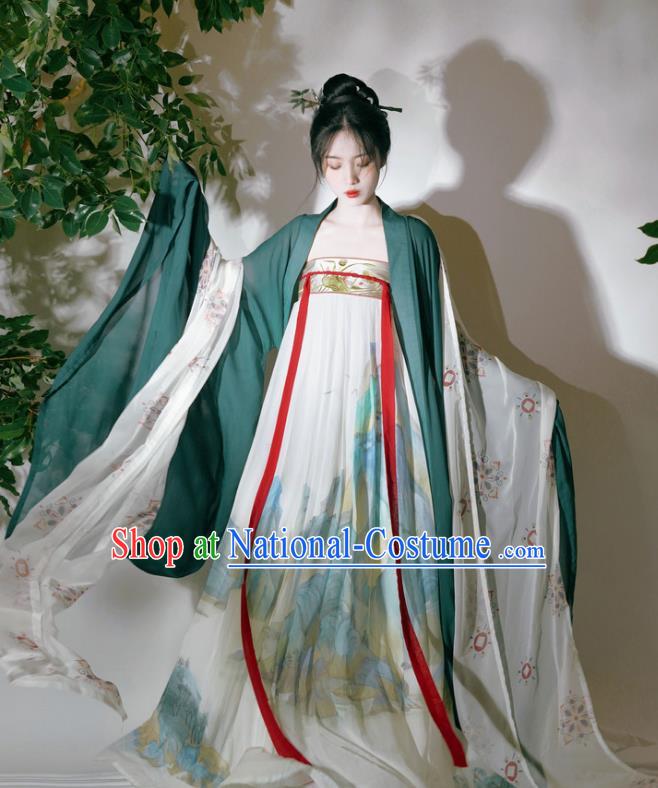 Chinese Ancient Princess Ink Painting Dresses Tang Dynasty Young Woman Costumes Traditional Hanfu Ruquan