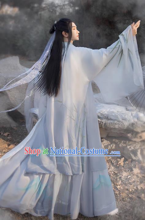 Chinese Ancient Swordsman White Clothing Jin Dynasty Male Garment Costumes Traditional Young Hero Hanfu