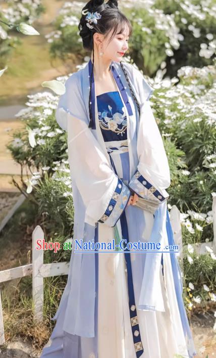 Chinese Song Dynasty Female Garment Costumes Traditional Blue Hanfu Dress Ancient Young Woman Clothing