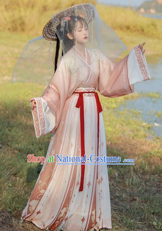 Chinese Jin Dynasty Princess Garment Costumes Traditional Pink Hanfu Dress Ancient Woman Clothing