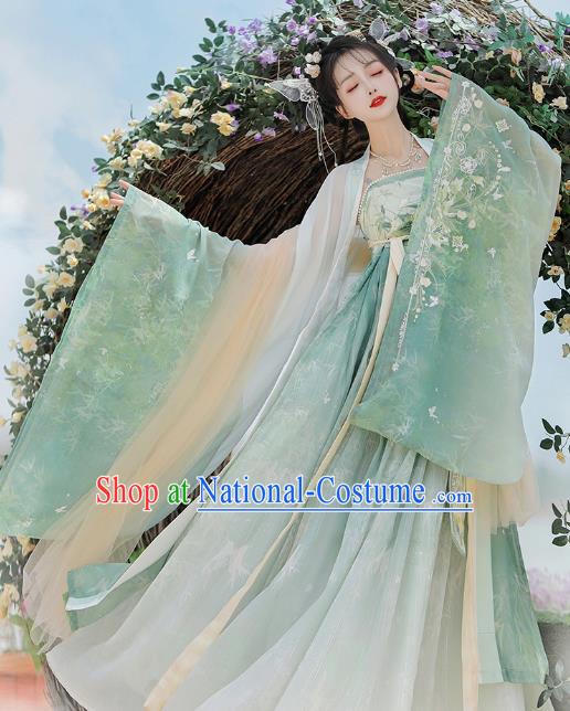 Chinese Ancient Flower Fairy Clothing Tang Dynasty Royal Princess Garment Costumes Traditional Green Hanfu Dress