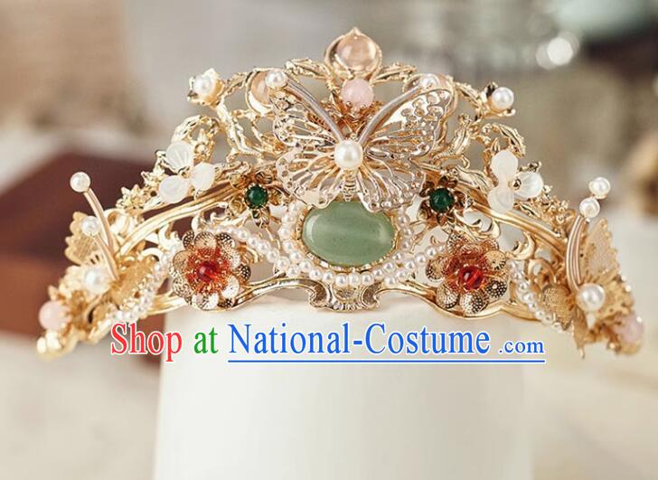 Chinese Hanfu Jewelry Ancient Empress Golden Crown Ming Dynasty Princess Gems Hair Pin