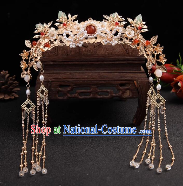 Chinese Ming Dynasty Wedding Hair Clasp Hanfu Jewelry Ancient Empress Golden Crown