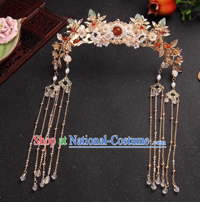 Chinese Ming Dynasty Wedding Hair Clasp Hanfu Jewelry Ancient Empress Golden Crown