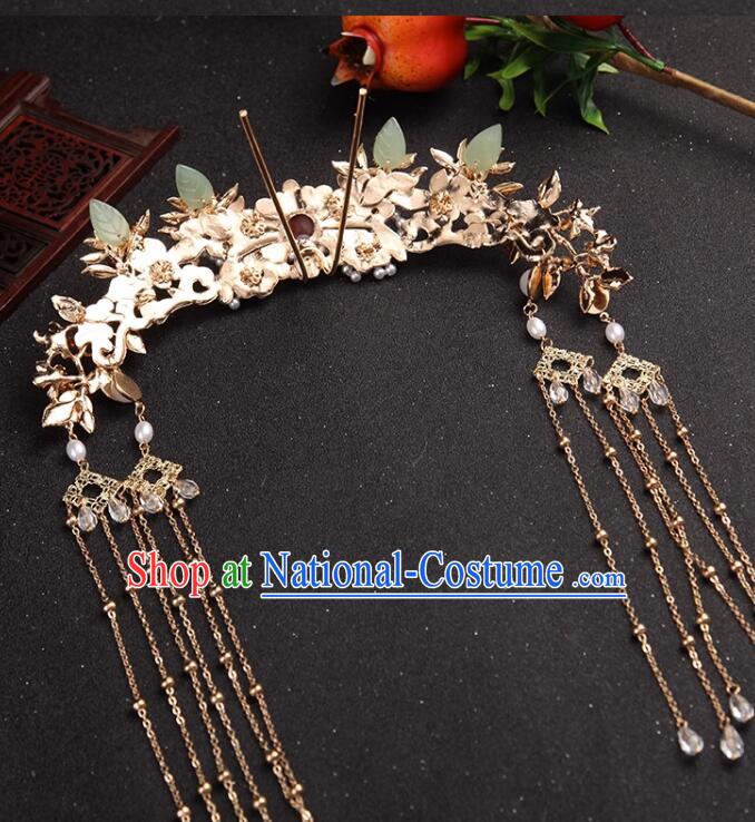 Chinese Ming Dynasty Wedding Hair Clasp Hanfu Jewelry Ancient Empress Golden Crown