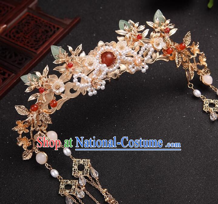 Chinese Ming Dynasty Wedding Hair Clasp Hanfu Jewelry Ancient Empress Golden Crown