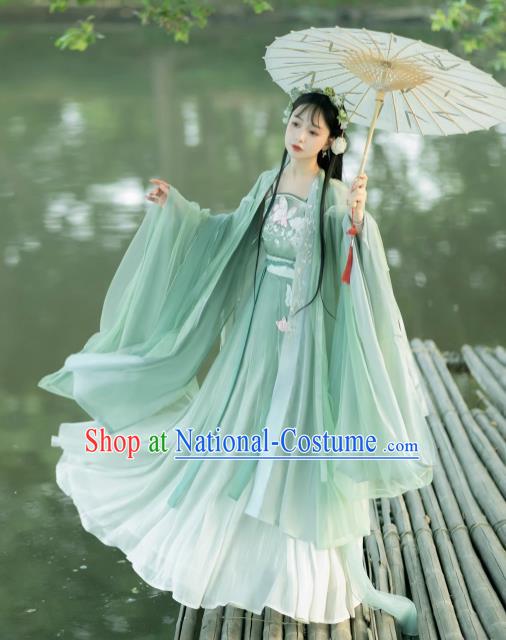 Chinese Ancient Goddess Clothing Song Dynasty Royal Princess Costumes Traditional Woman Green Hanfu Dresses