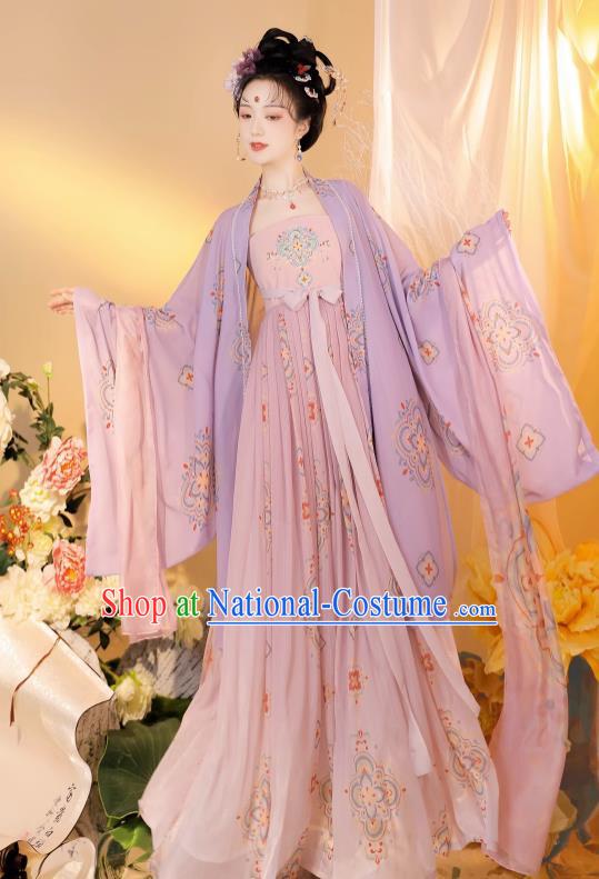 China Ancient Imperial Consort Garment Costumes Woman Hanfu Tang Dynasty Court Empress Lilac Dress