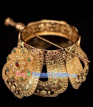 Chinese Ancient Empress Golden Lotus Crown Handmade Song Dynasty Court Woman Headdress Hanfu Hair Jewelries