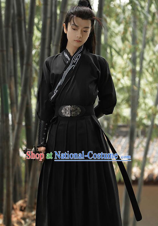 Chinese Ancient Swordsman Black Clothing Song Dynasty Young Hero Garment Costumes Traditional Hanfu