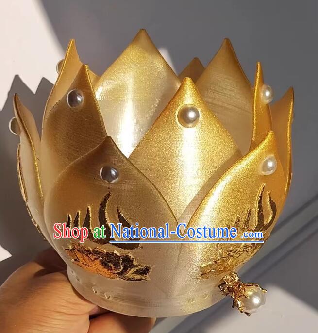 Chinese Handmade Song Dynasty Headdress Hanfu Hair Jewelries Ancient Empress Golden Lotus Crown