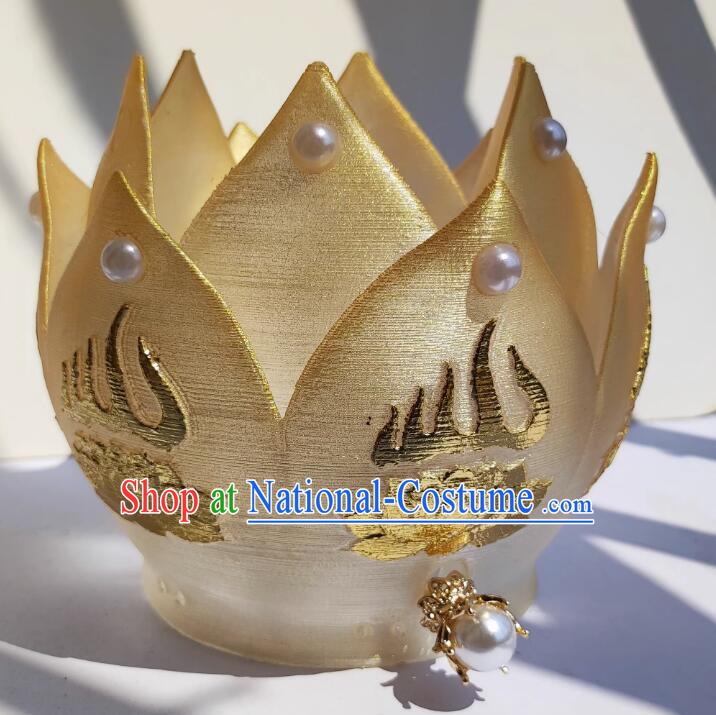 Chinese Handmade Song Dynasty Headdress Hanfu Hair Jewelries Ancient Empress Golden Lotus Crown