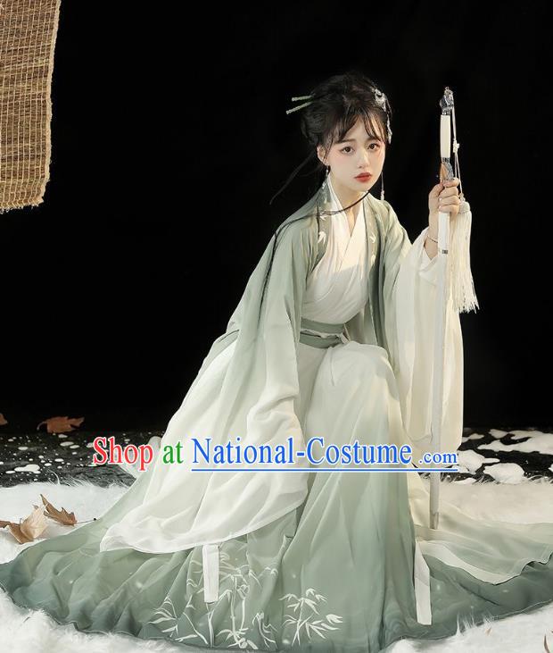 China Ancient Swordswoman Clothing Traditional Female Green Hanfu Dress Song Dynasty Garment Costumes