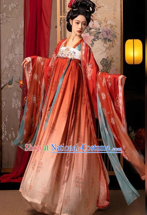 China Tang Dynasty Empress Garment Costumes Ancient Imperial Consort Clothing Traditional Court Woman Red Hanfu Dress