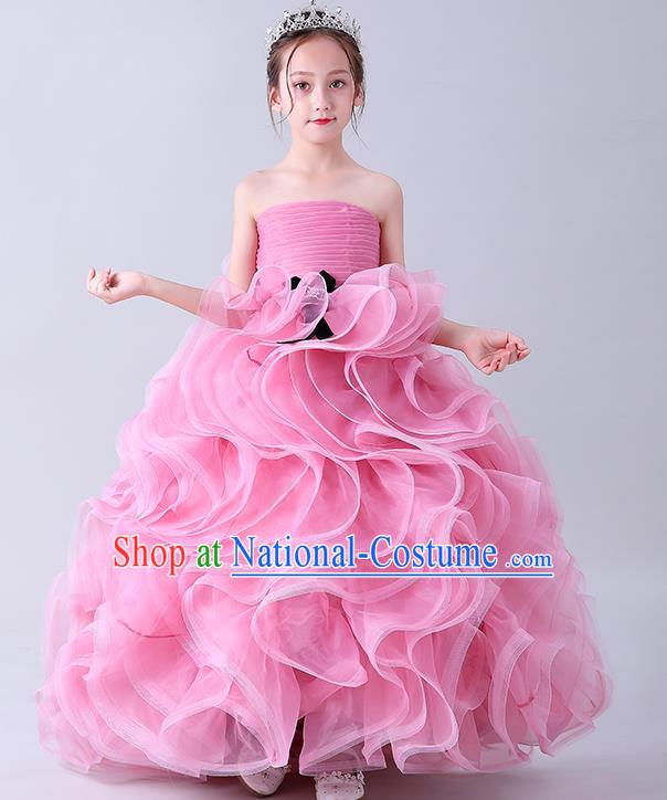 Girl Compere Pink Full Dress Catwalks Princess Formal Costume Children Stage Show Clothing