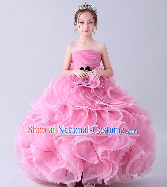 Girl Compere Pink Full Dress Catwalks Princess Formal Costume Children Stage Show Clothing