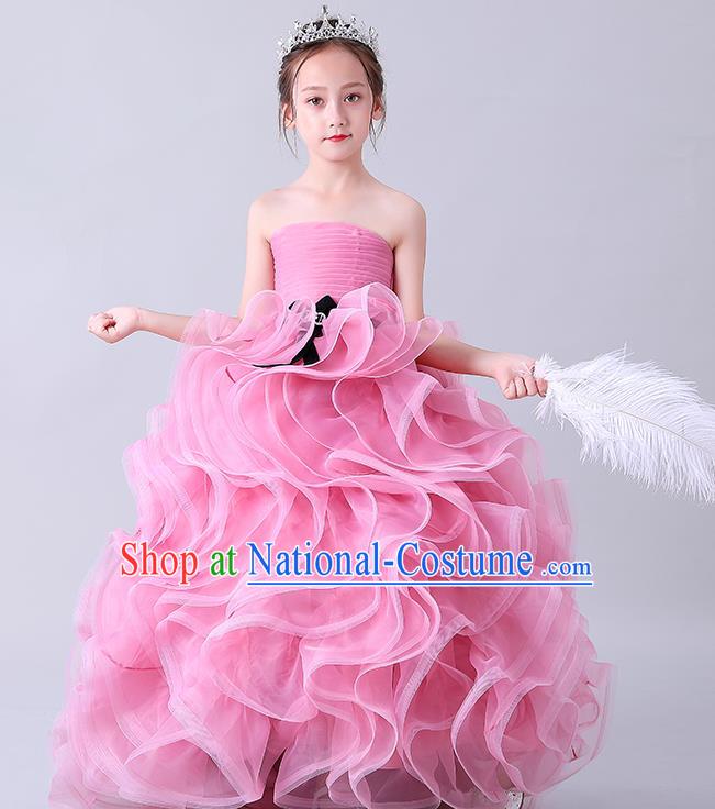 Girl Compere Pink Full Dress Catwalks Princess Formal Costume Children Stage Show Clothing